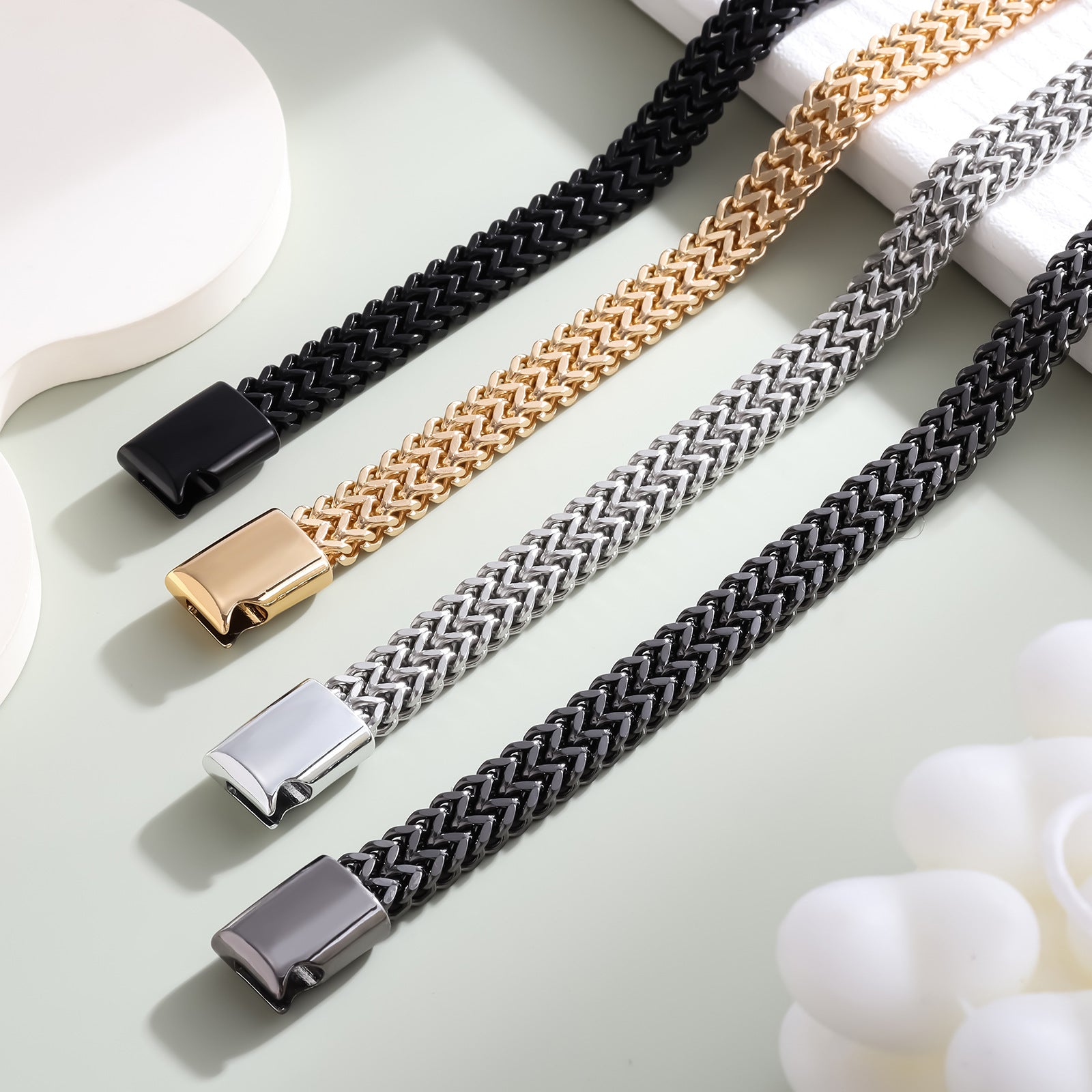 Wholesale 8*4MM Stainless Steel Fish Scale Bracelet Men's Double Row Punk Hip Hop Bracelet ACC-BT-LR001