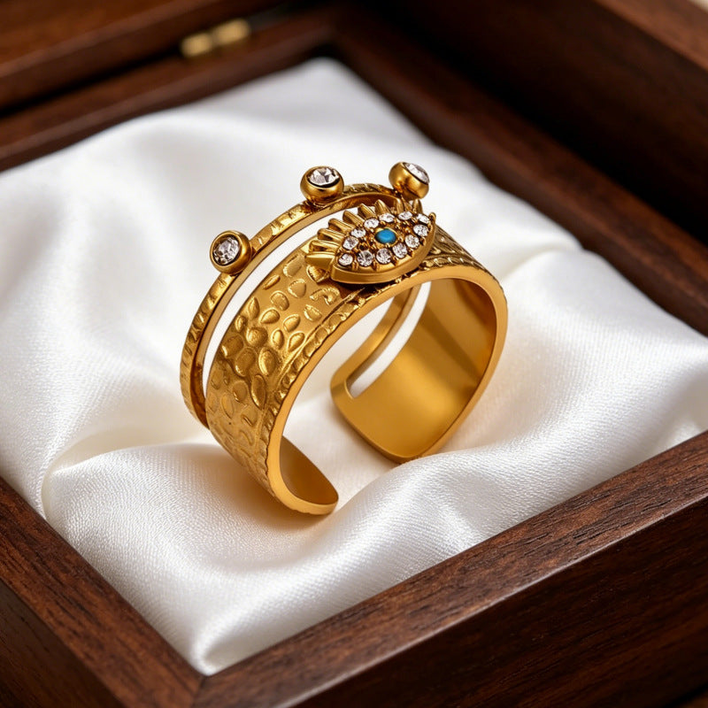 Wholesale Fashion Evil Eye Open Ring Adjustable Stainless Steel Turkish Blue Eye Jewelry Accessory