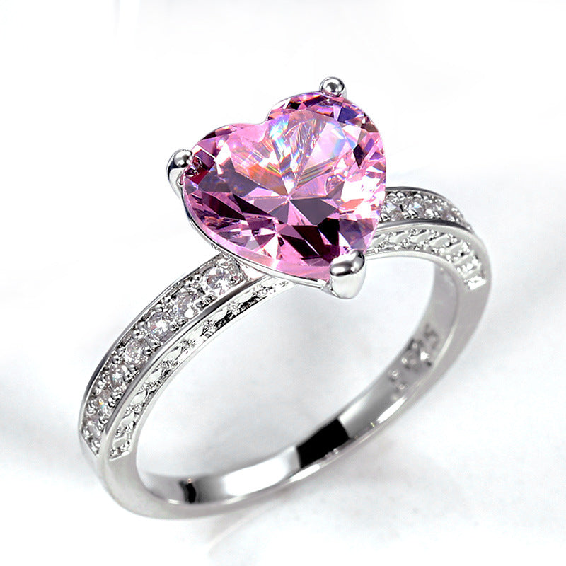 Wholesale Wedding Rings Set with AAA Heart-shaped Pink Diamond and Zircon Ring ACC-RS-Caos004