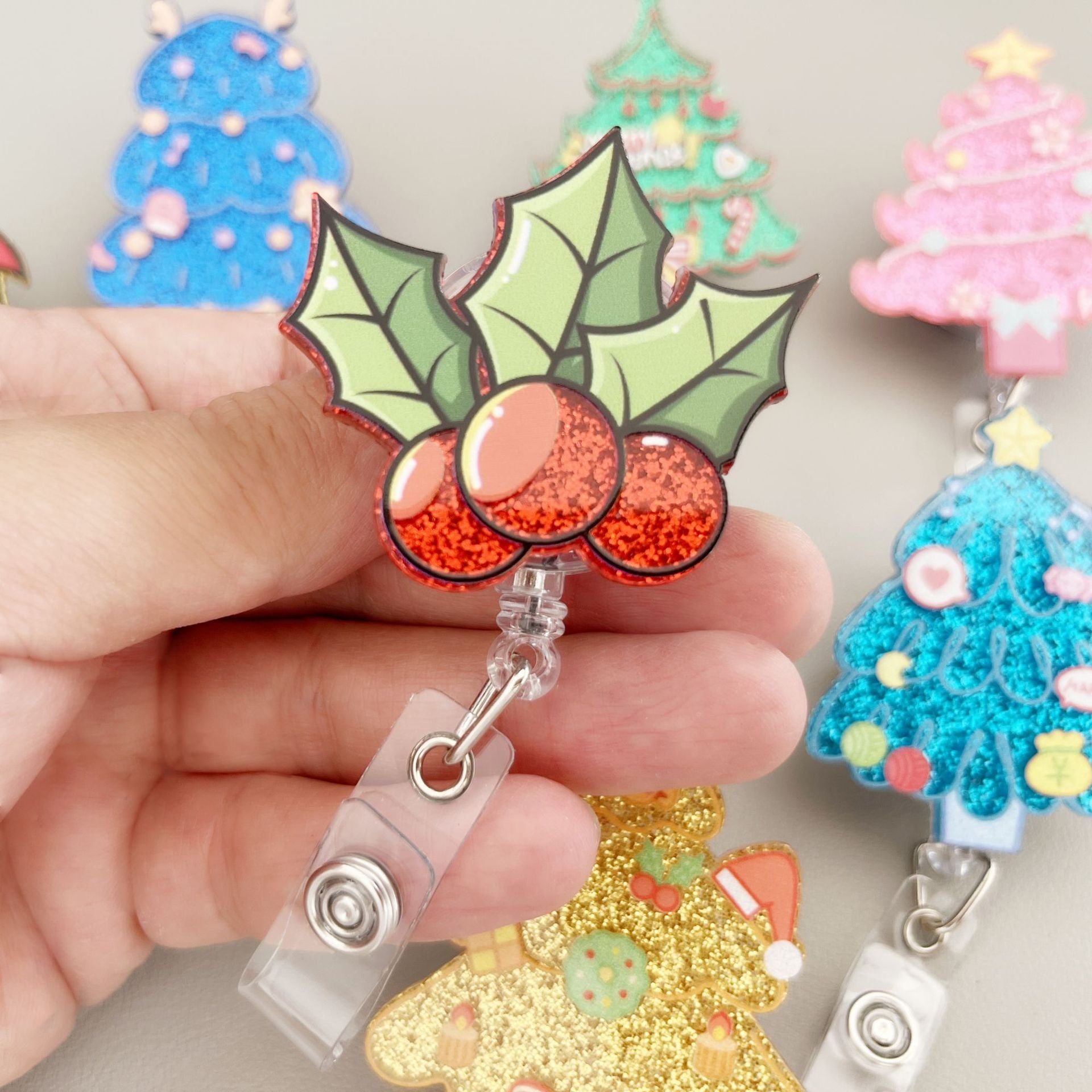 Wholesale  Christmas Tree Cartoon Badge Reels Keychains