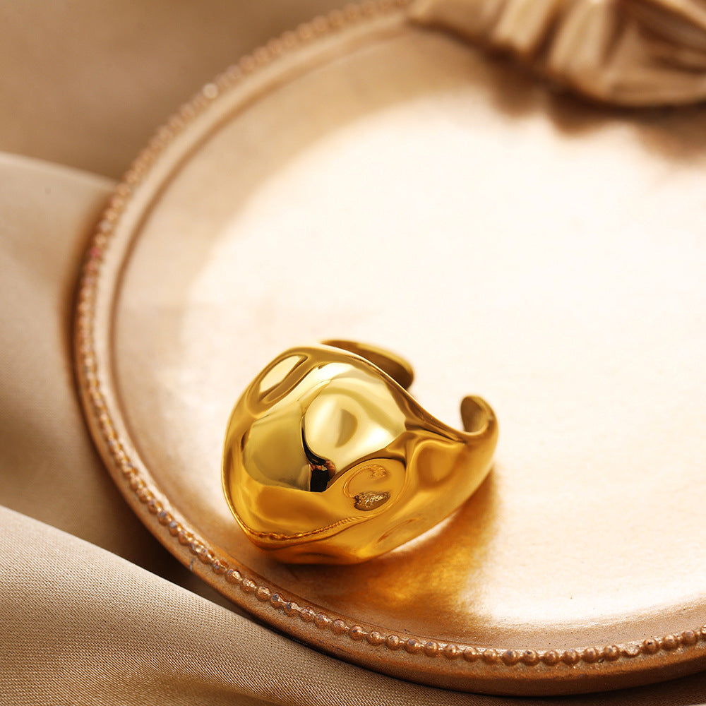 Wholesale 18K gold stainless steel ring convex hammer pattern vintage ring