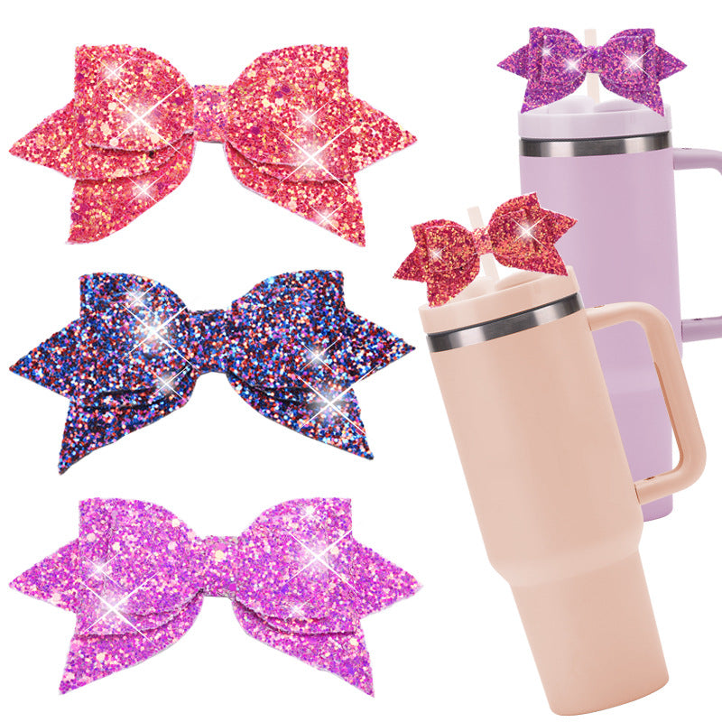 Wholesale Glitter Bow Straw Tube Cap Synthetic Leather DIY Cup Straw Accessories Straw Cover ACC-SCR-MaiGuo001