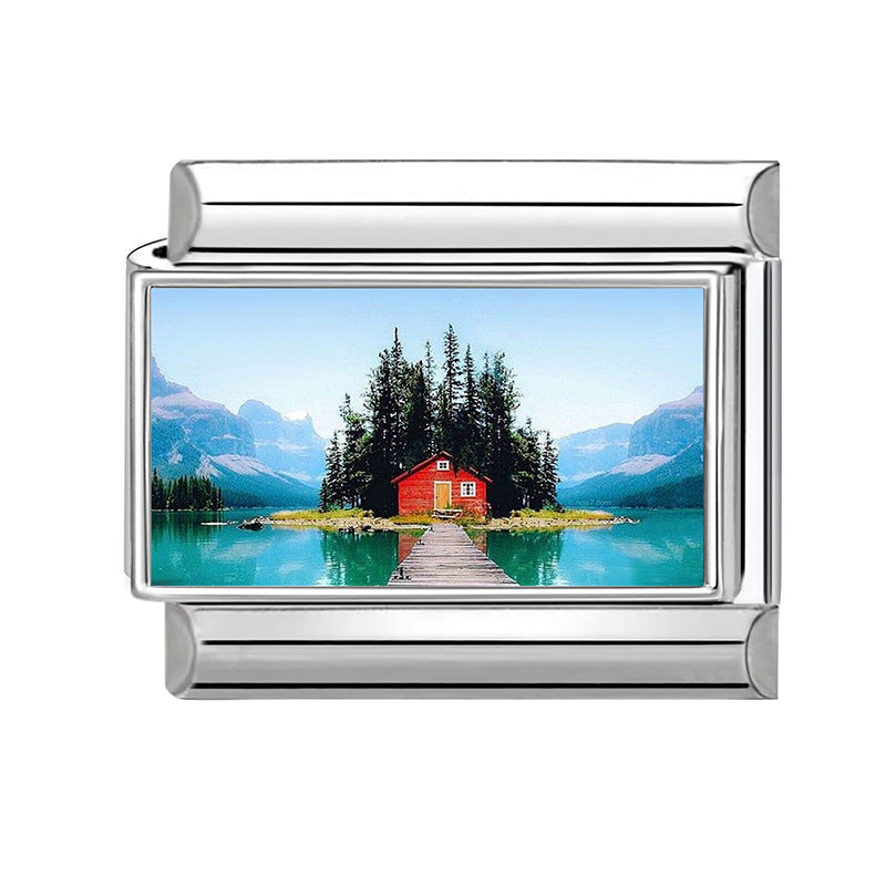 Wholesale Italian Style Landscape DIY Bracelet Charms Stainless Steel Jewelry Making Accessory