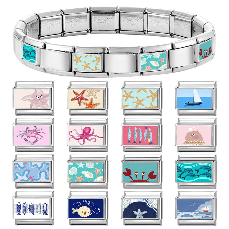 Wholesale  9mm Italian Charm Starter Bracelets DIY square Single Section Creative Stainless Steel Composable Bracelet