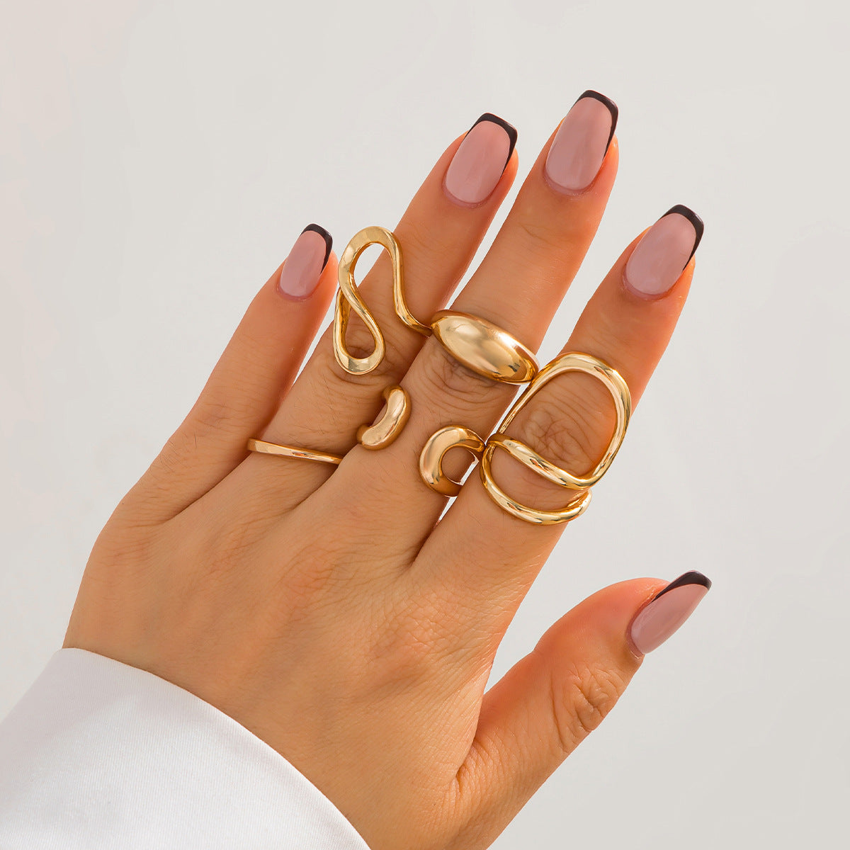 Wholesale Irregular curved metal geometric ring set
