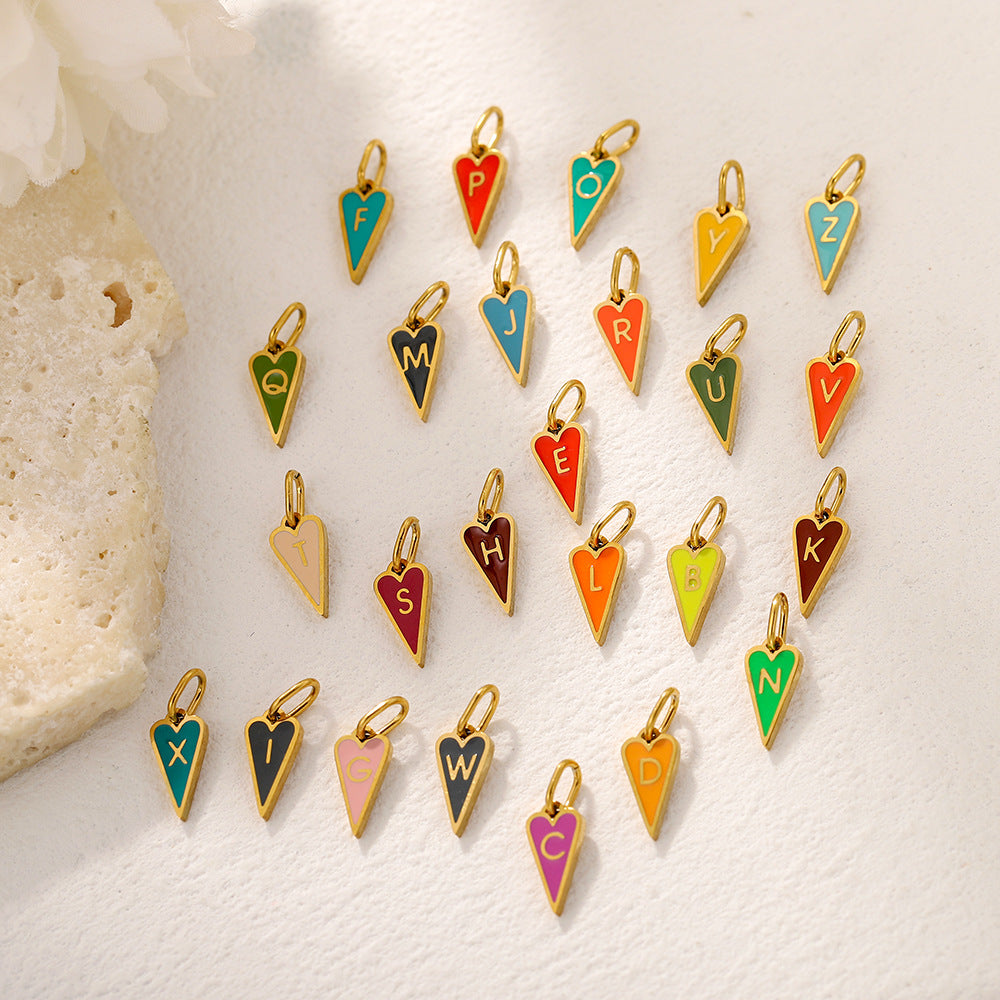 Wholesale Single-sided oil-dropping heart 26 English letters stainless pendant