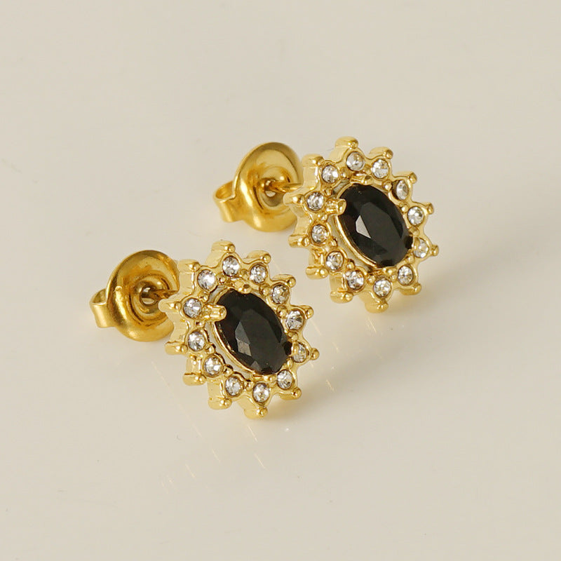 Wholesale Titanium steel multi-color zircon diamond stud earrings