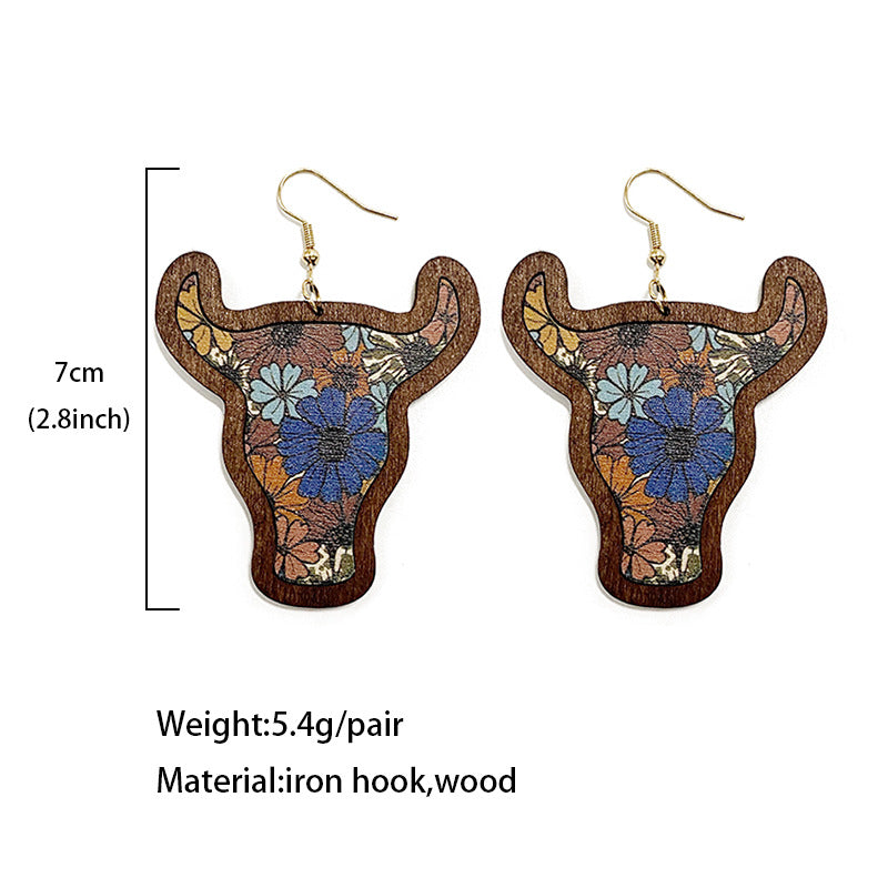 Wholesale Western Cowboy Earrings Aztec Pattern Flower Inlaid Fungus Pendant Earrings