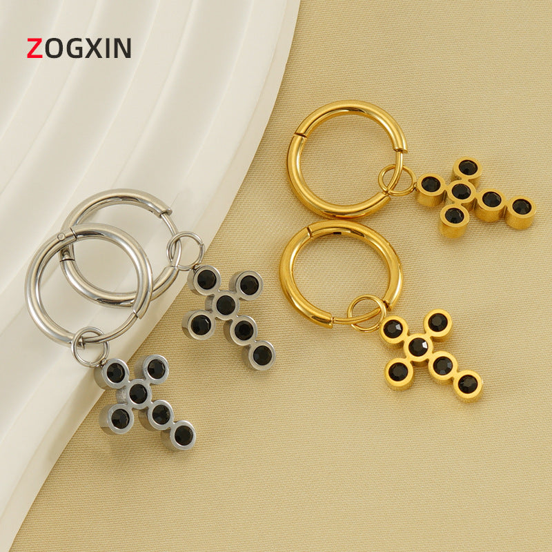 Wholesale  stainless steel new diamond cross earrings