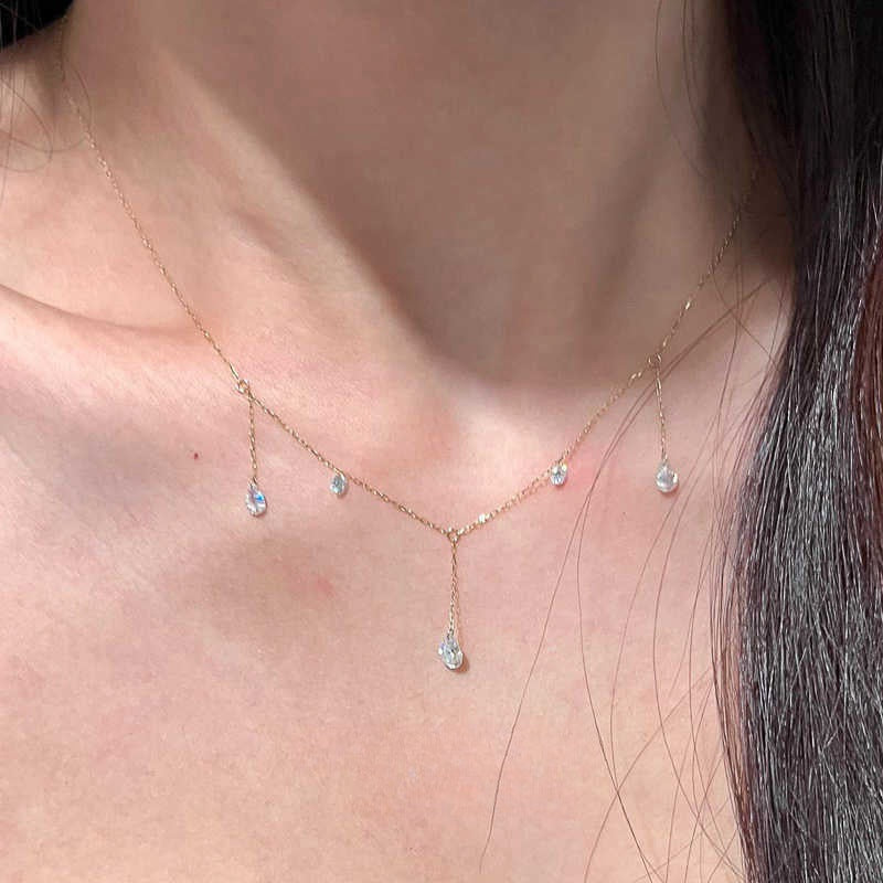 Wholesale Light Luxury Water Drops Zircon Tassel Necklace