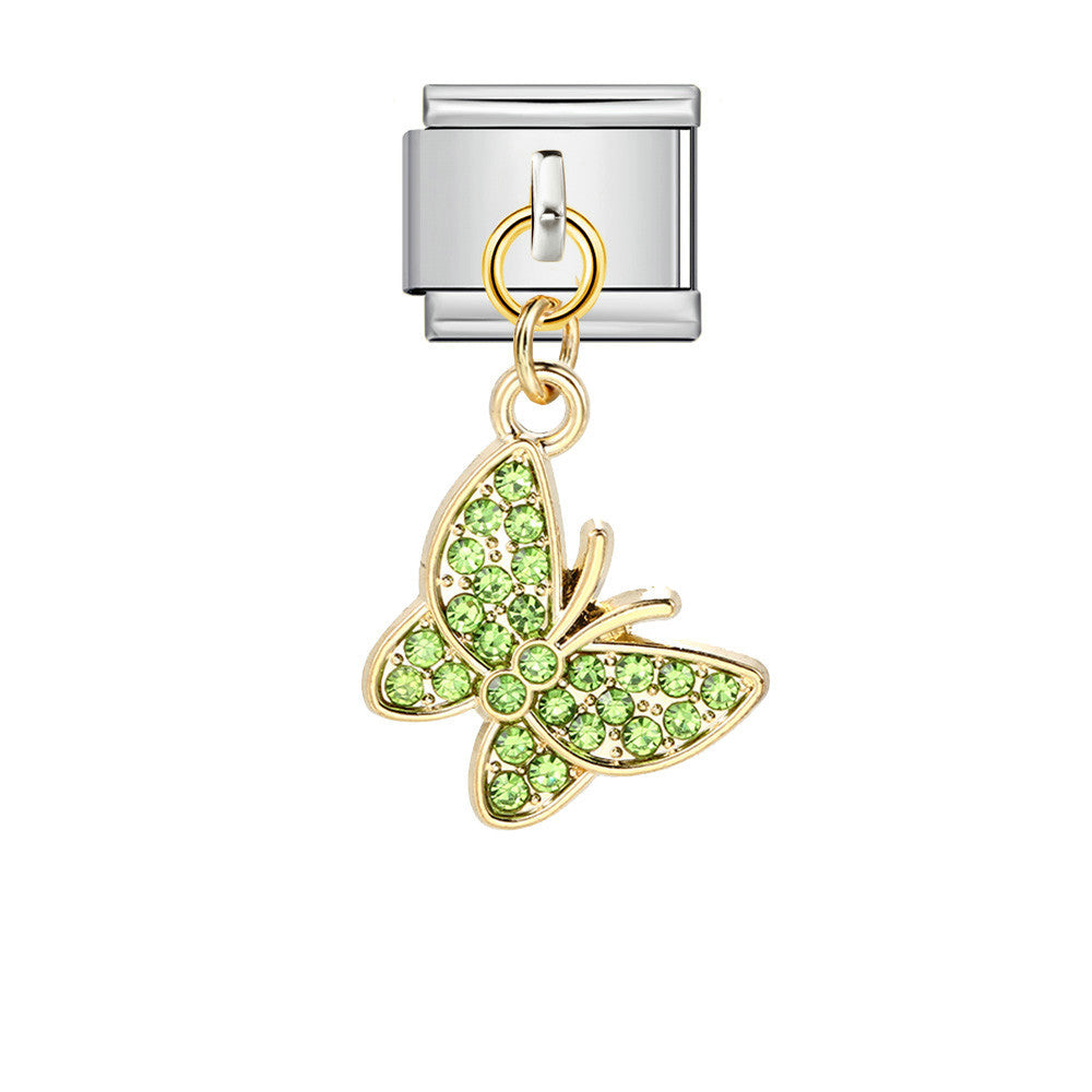 Wholesale 5pcs Italian Charm Bracelet 9mm DIY Splicing Diamond Butterfly Pendant Stainless Steel Composable Bracelet