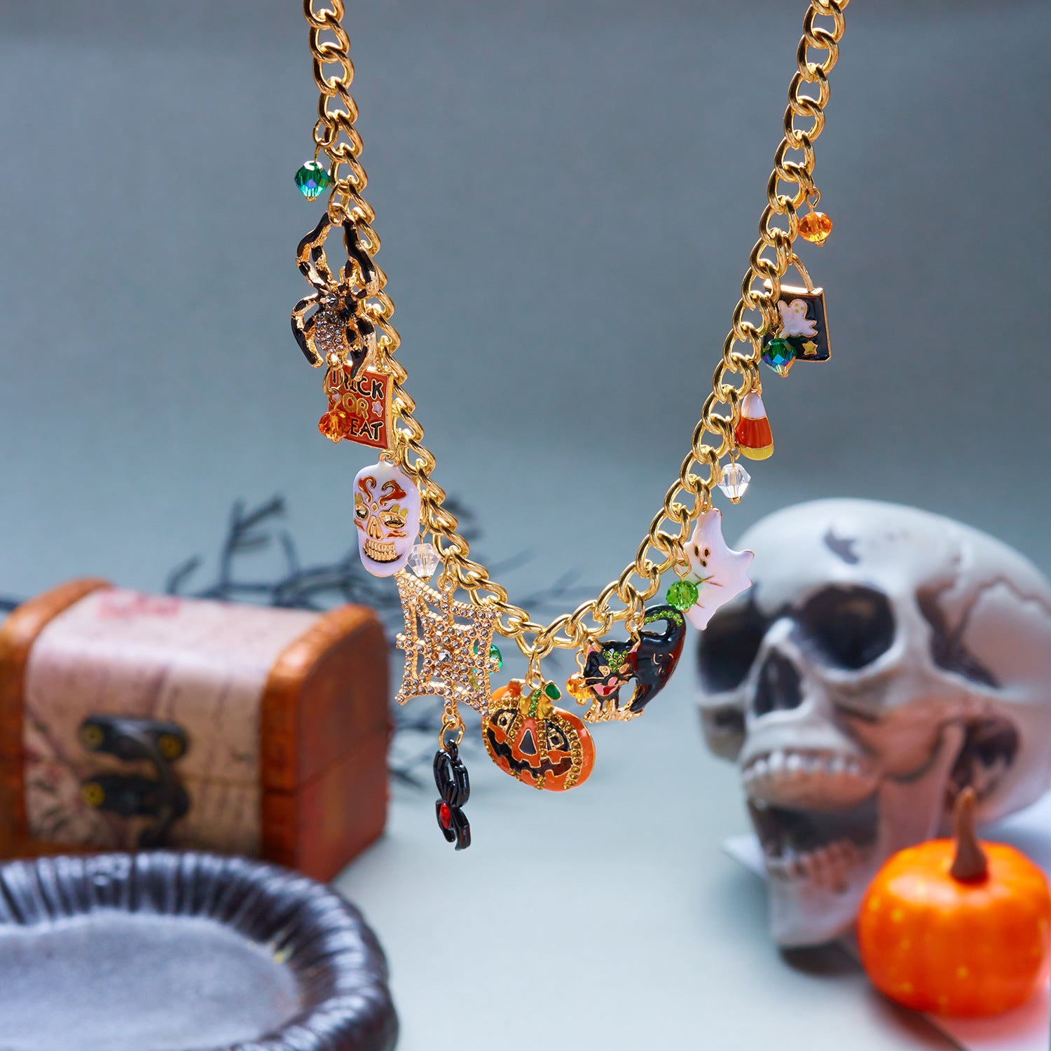 Wholesale  Pumpkin Ghost  Charm Pendant Necklace Party Fashion Accessory