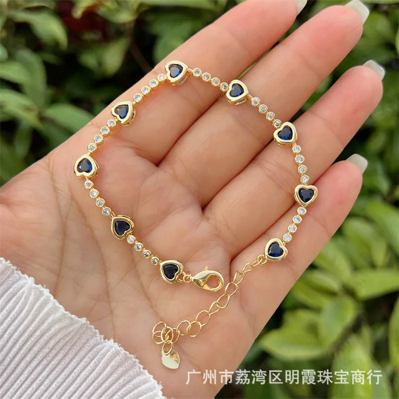 Wholesale 18K Gold-Plated Copper Diamond-set Zirconia Heart Bracelet