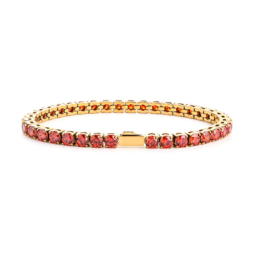 Wholesale Euro-American Hip-Hop Style Stainless Steel Cuban Chain with Red Zircon