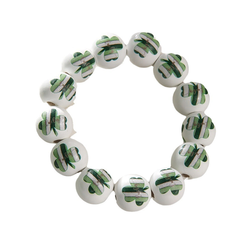 Wholesale St Patrick's Day White background wooden beads bracelet