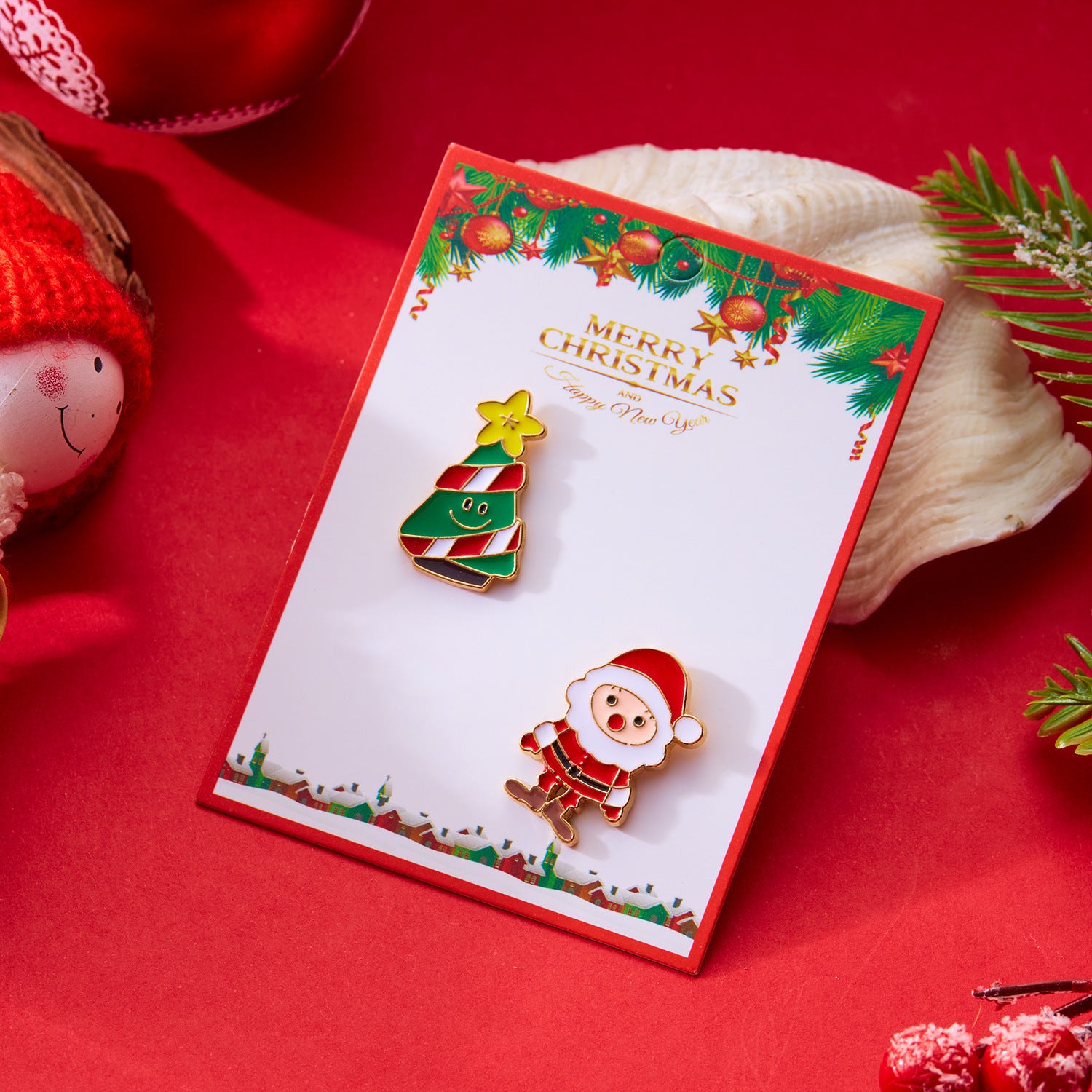 Wholesale Christmas Oil Drop Santa Claus Christmas Tree Brooch Set ACC-BCH-FanYou001