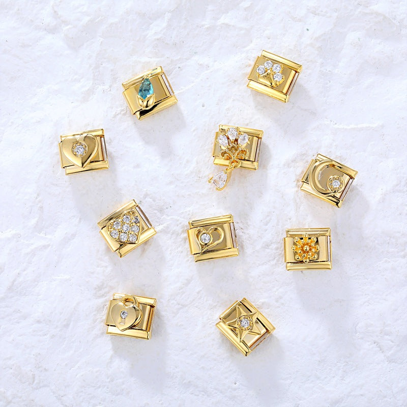 Wholesale Italian Charm Bracelet 9mm DIY Splicing Removable Stainless Steel Gold Base Moon Composable Bracelet