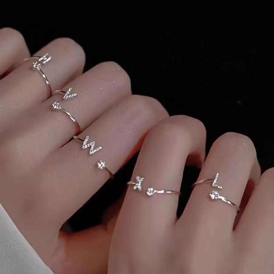 Wholesale Chic Adjustable Letter Ring For Women 26 English Letters Zinc Alloy Electroplated Jewelry Accessory Boutique Resale