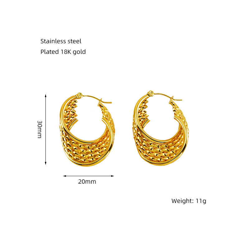 Wholesale Retro Earrings Stainless Steel Earrings Multi-layer Irregular Ear Buckles Gold ACC-ES-ZhongXin002
