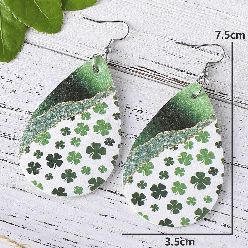 Wholesale St. Patrick's Day Gradient Four-leaf Clover Earrings