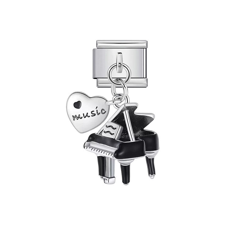 Wholesale Stainless Steel &  Enamel Music-Themed Modular Pendants – Italian DIY Bracelet &  Bead Jewelry ( Premium Resale Quality)