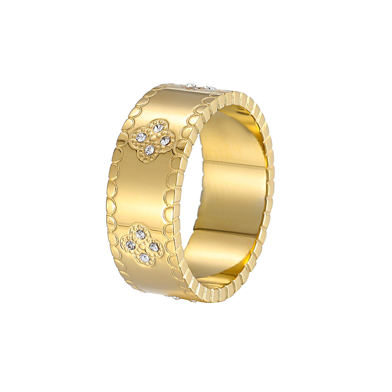 Retro Titanium Steel Ring with Inlaid Diamonds