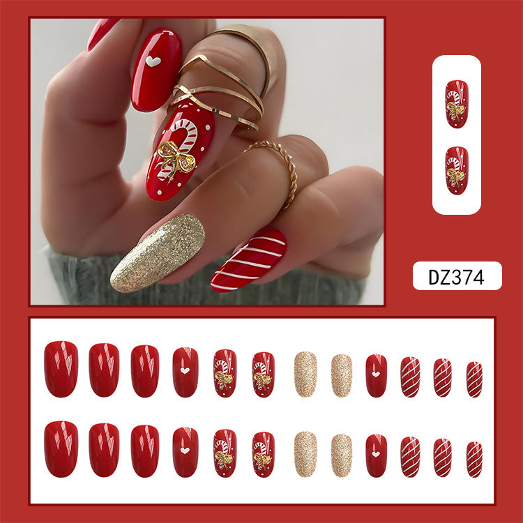 Wholesale 24 Pieces/box Christmas Candy Bow Nails Kits Nail Stickers ACC-NS-QXJ023