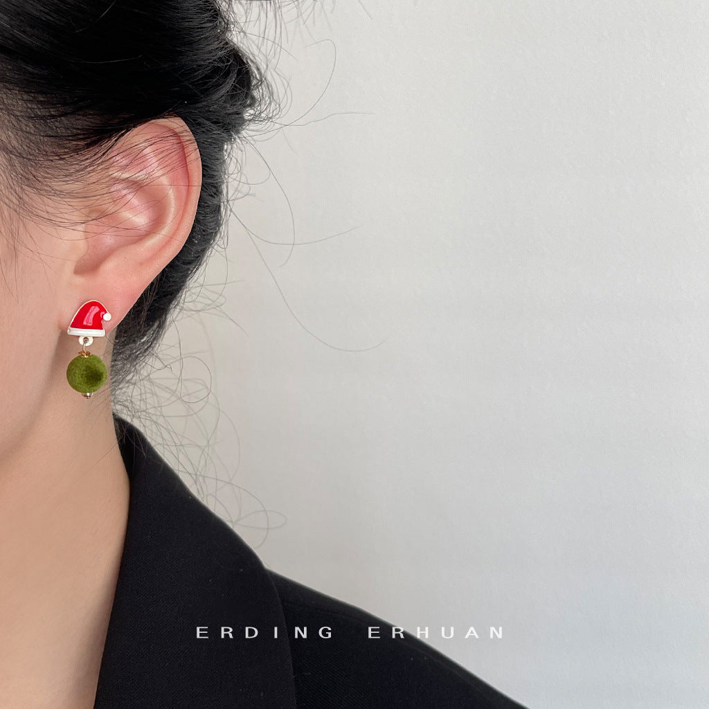Wholesale Christmas hat fur ball earrings