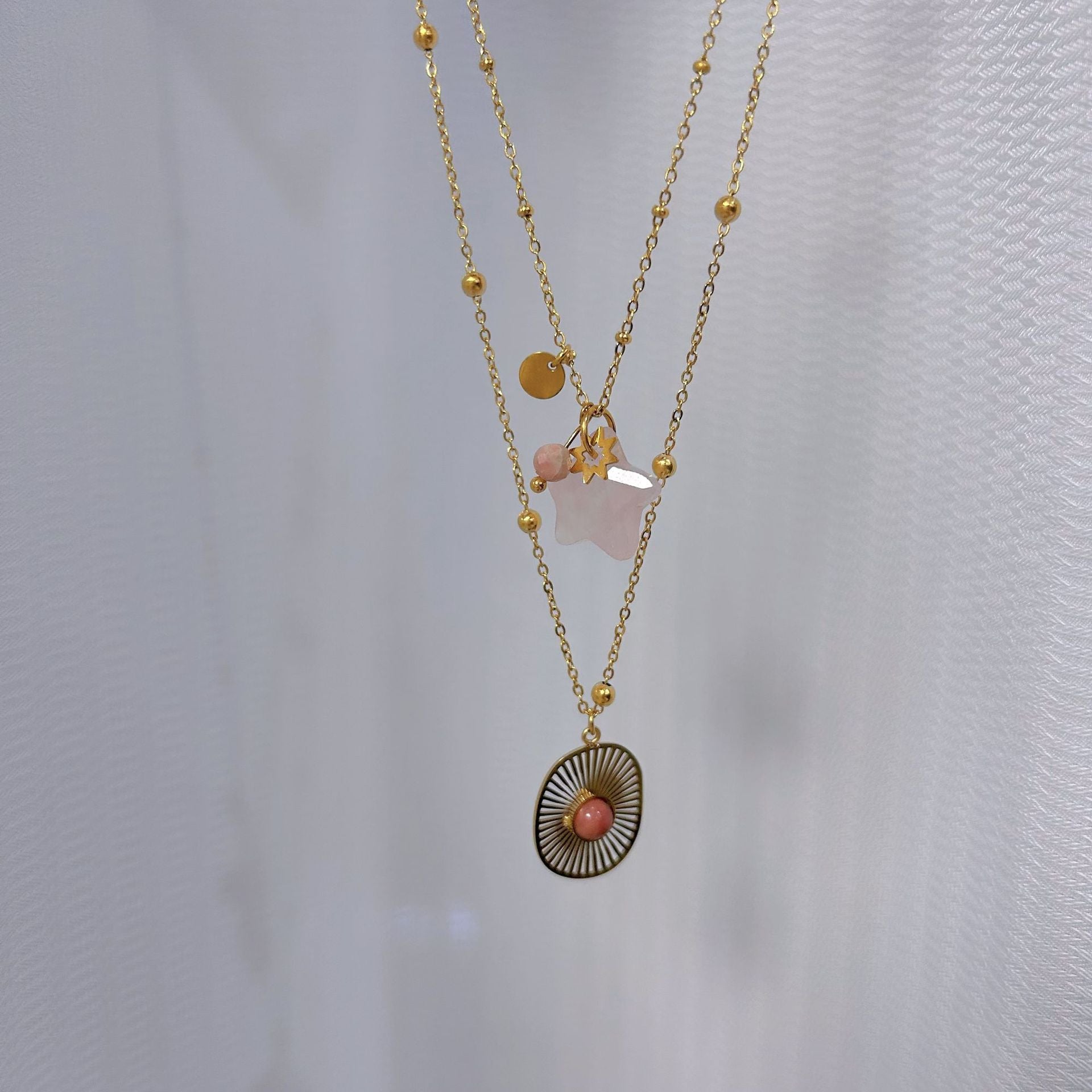 Wholesale Stainless Steel Natural Stone Star Necklace Geometric Redstone Necklace