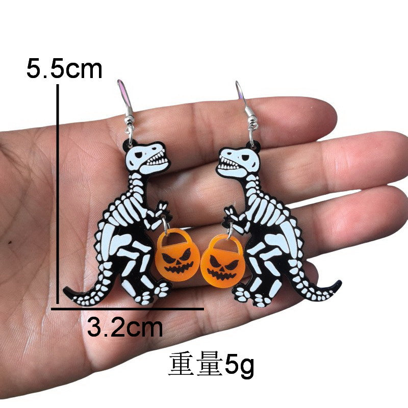 Wholesale Trendy  Acrylic Earrings With Dinosaur Pumpkin Skull Designs Fun Fashion Accessory For Everyday Wear And Boutique Resale