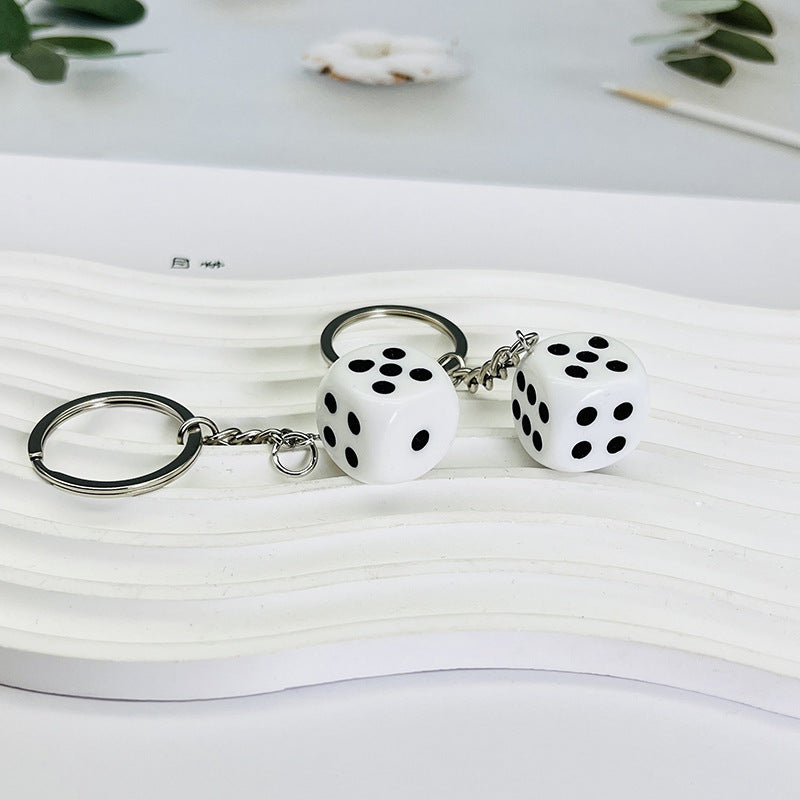 Wholesale Creative Resin Black and White Dice Keychain