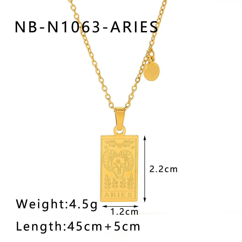 Wholesale stainless steel twelve constellation simple necklace 18K gold plated square clavicle chain