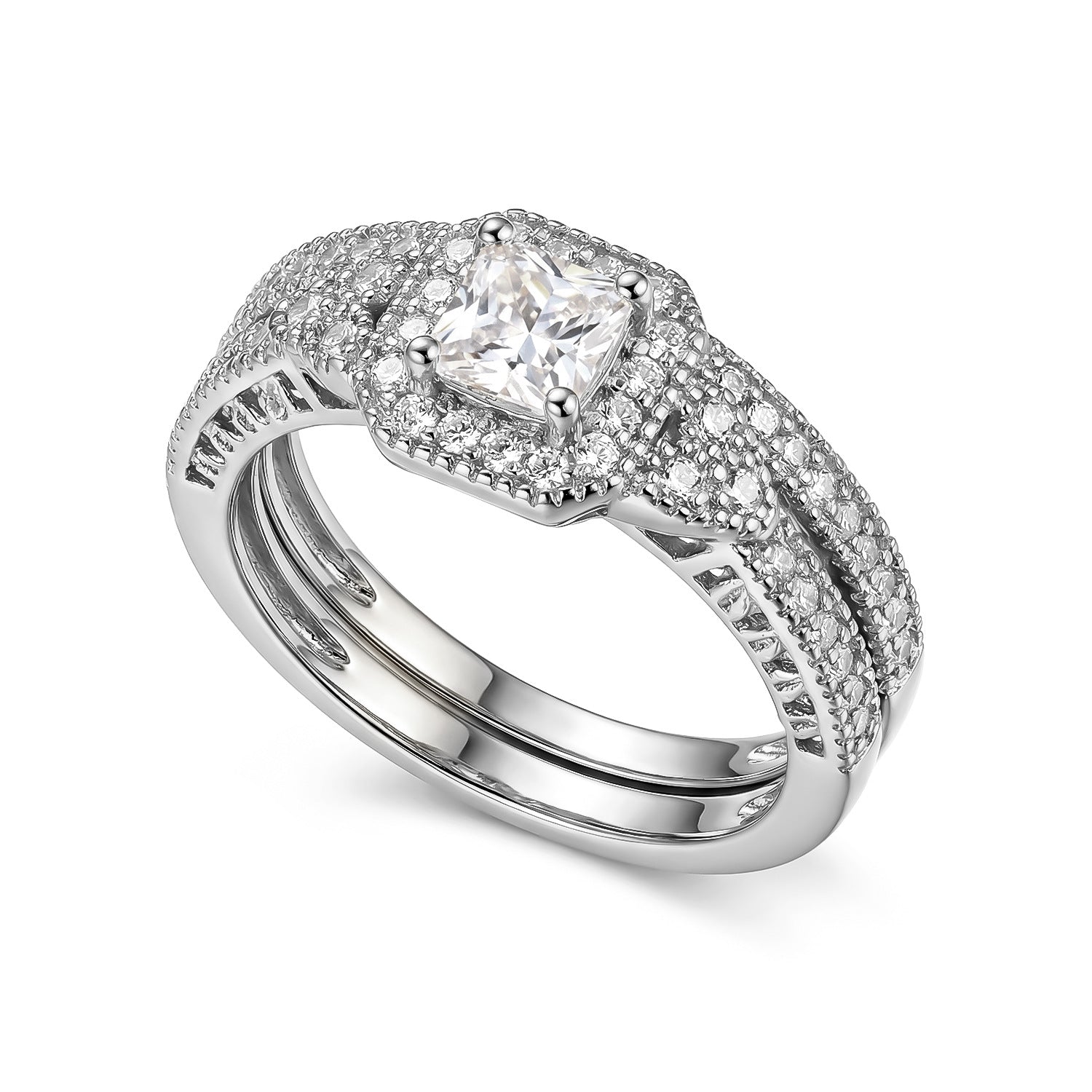 Wholesale Three In One Heart Shaped Copper Zircon Ring Trendy Everyday Jewelry Accessory