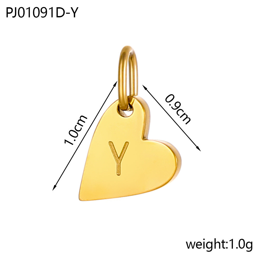 Wholesale Glossy 14k gold heart 26 letter DIY pendant