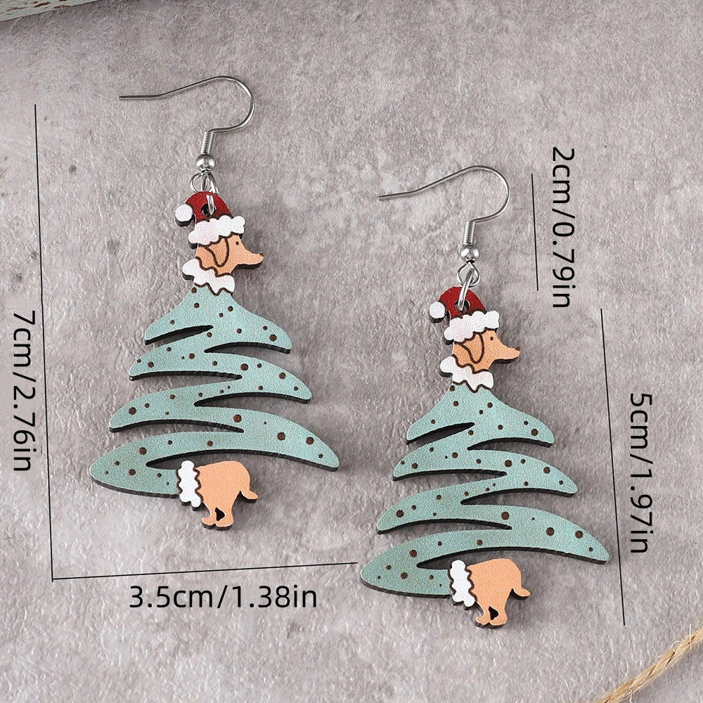 Wholesale Christmas Dog Christmas Tree Wood Earrings ACC-ES-ChuLian066