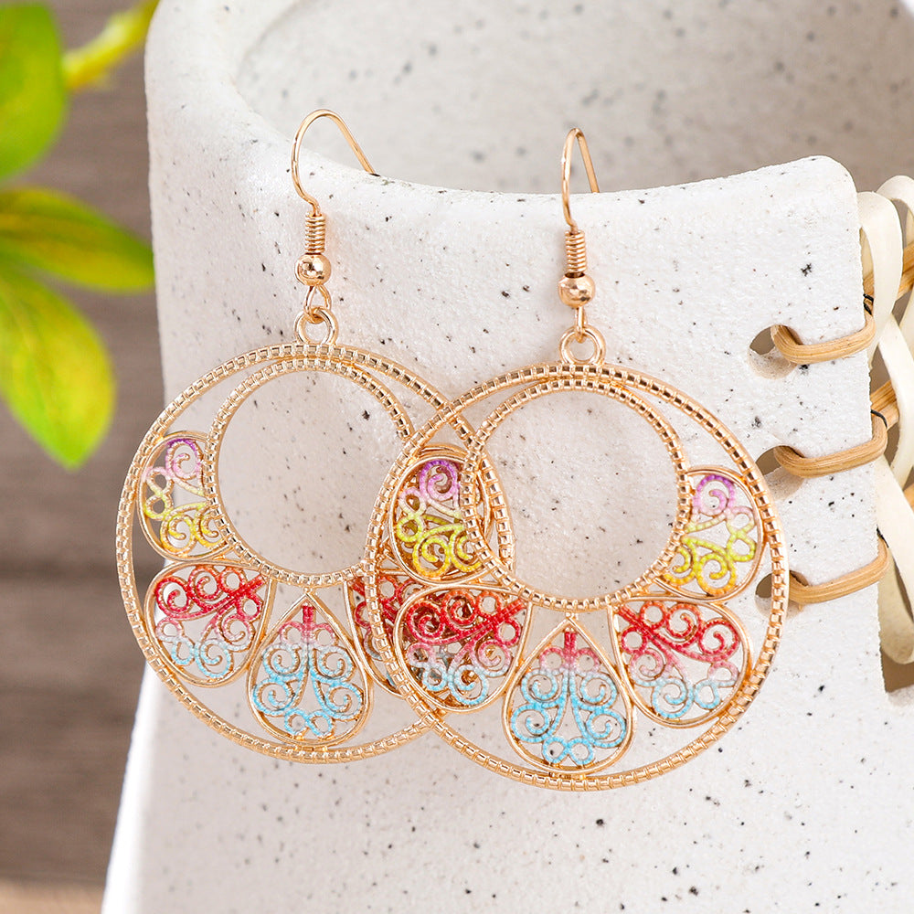 Wholesale Gold Bohemian Earrings Exaggerated Hollow Carved Pattern Fashion Accessory