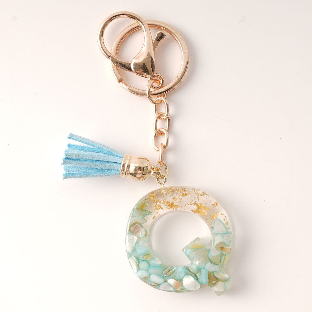 Wholesale Blue Gold Tassel 26 English Letters Gold Keychains
