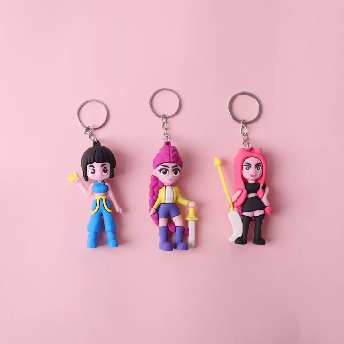 Wholesale PVC soft glue witch hunting girl group surrounding key chain