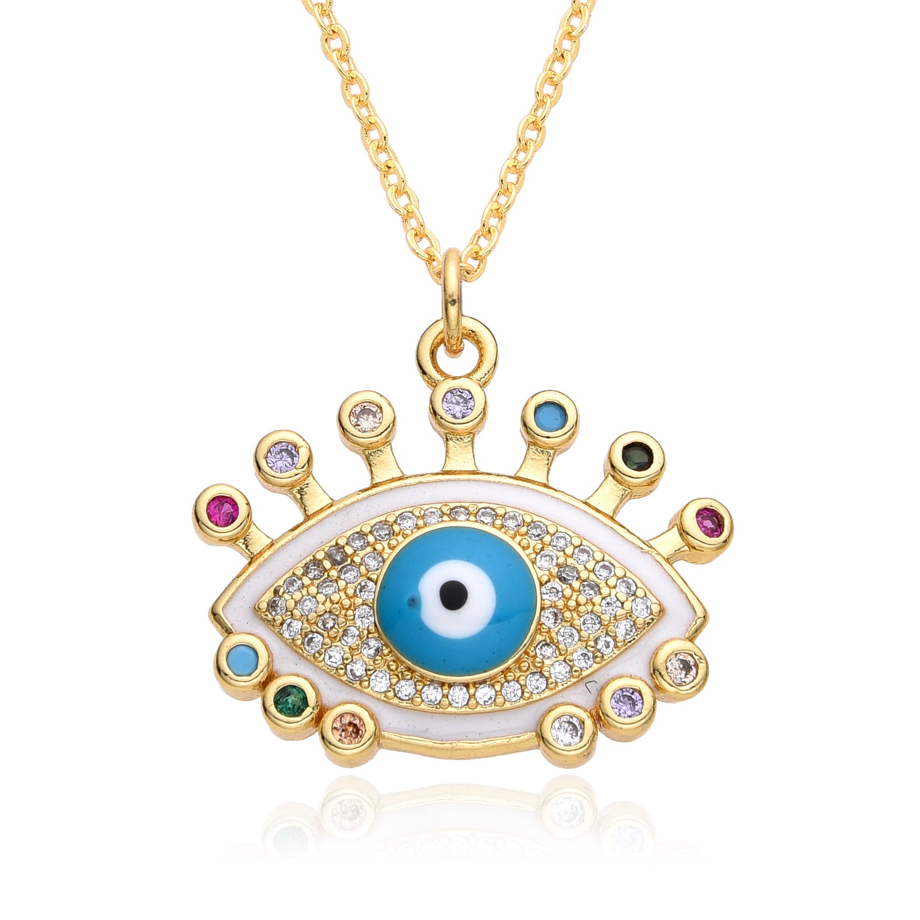 Wholesale color zircon clavicle chain drop oil enamel eye pendant necklace