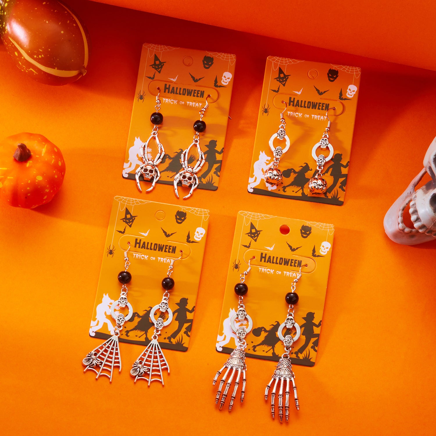 Wholesale  Exaggerated Halloween Earrings Skull Bat Spider Pendant Earrings