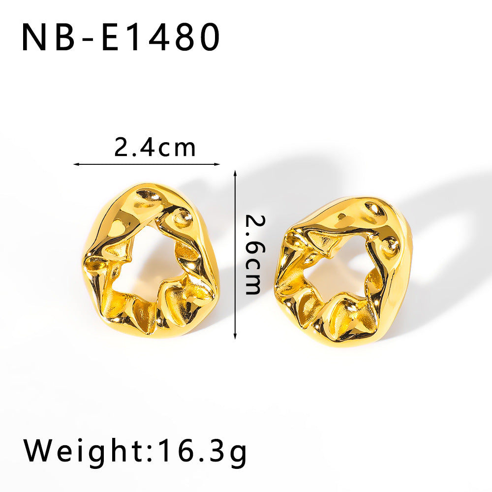 Wholesale  18K Gold Balloon Folded Hollow Round Earrings