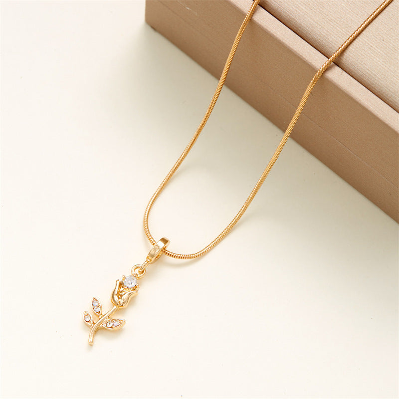 Wholesale  tulip diamond three-dimensional flower  necklace