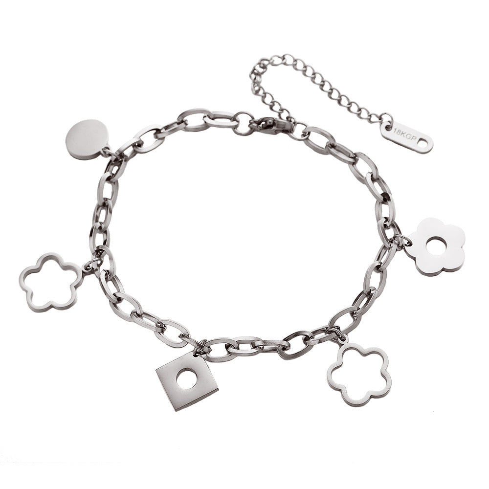 Wholesale Vintage Five-leaf Flower Hollow Titanium Steel Bracelets ACC-BT-DaLang001