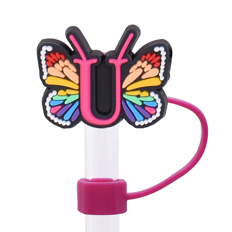 Wholesale Random 100pcs Creative DIY butterfly letters Straw Cover Straw Tube Cap