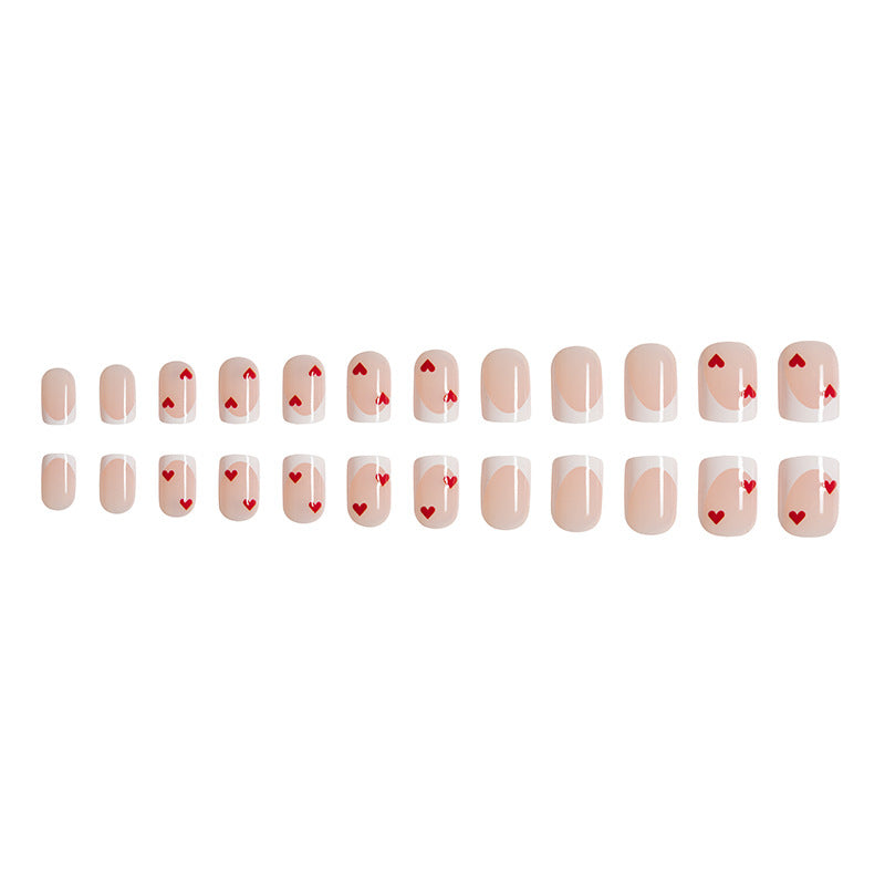 Wholesale 24 Pieces/box Valentine's Day Short Glossy Red Love Manicure Press-on Nails Kits Nail Stickers ACC-NS-GuaiXL058