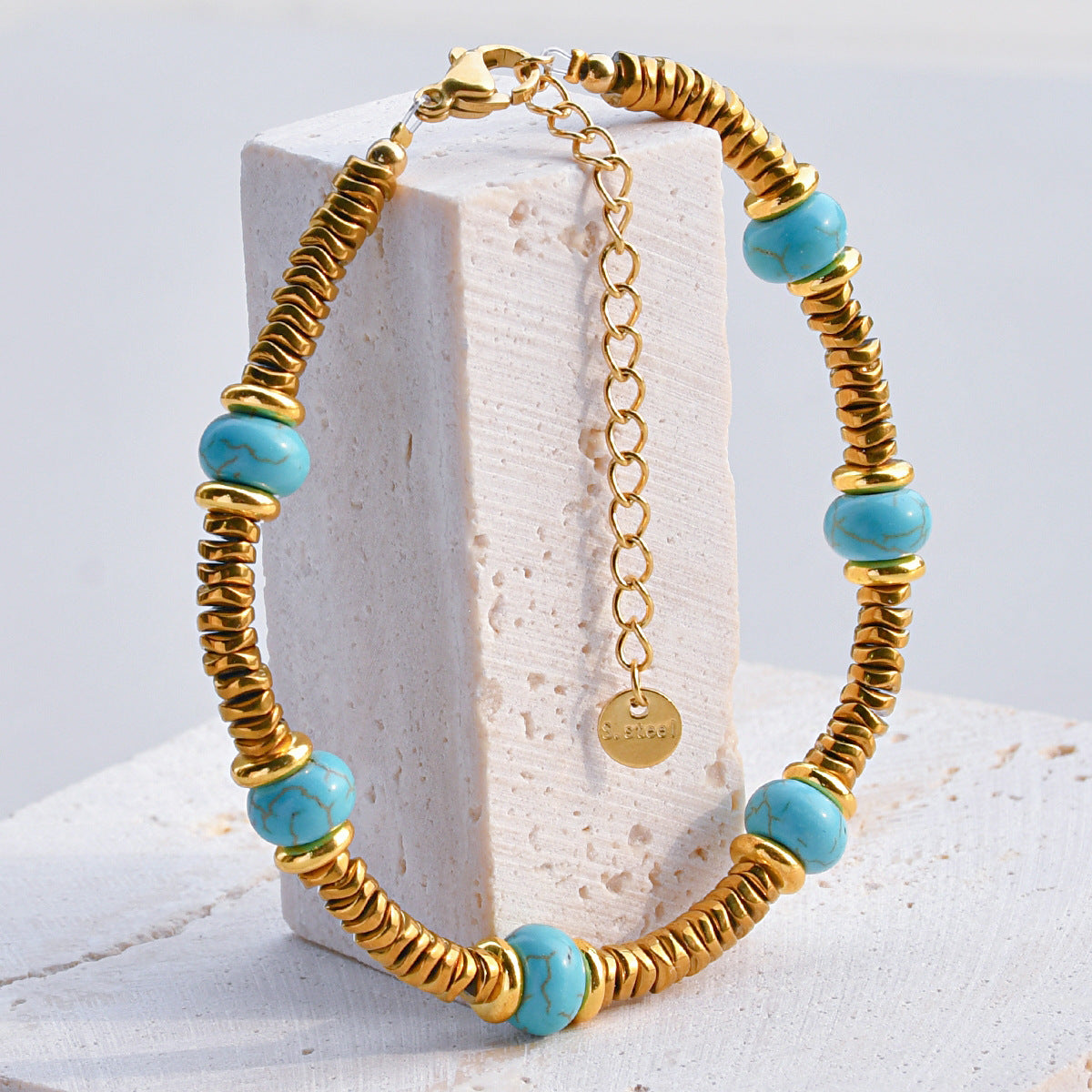 Wholesale Bohemian Vintage Gold Tone Natural Stone Bracelet ACC-BT-Youf008