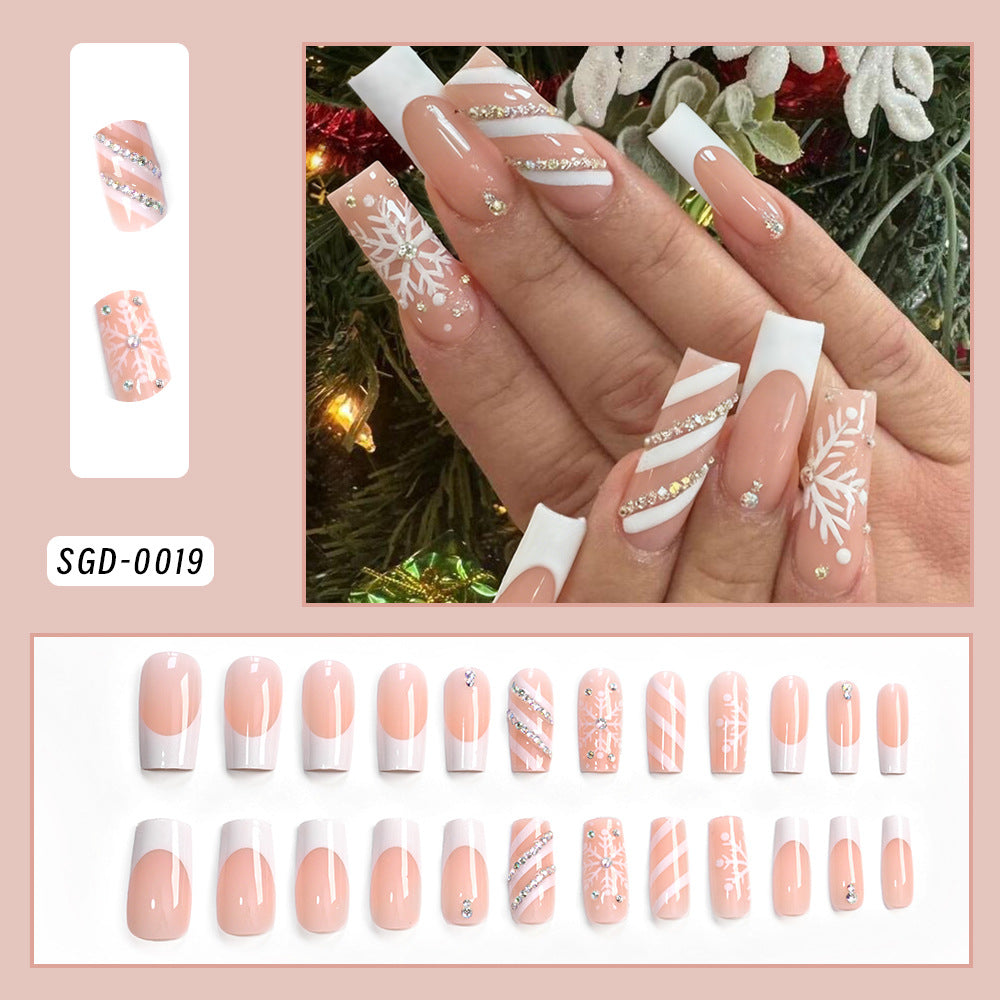 Wholesale 24 Piece White Plaid Snowflake 3D Rhinestone Press On Nails Trendy Party Fashion Accessory