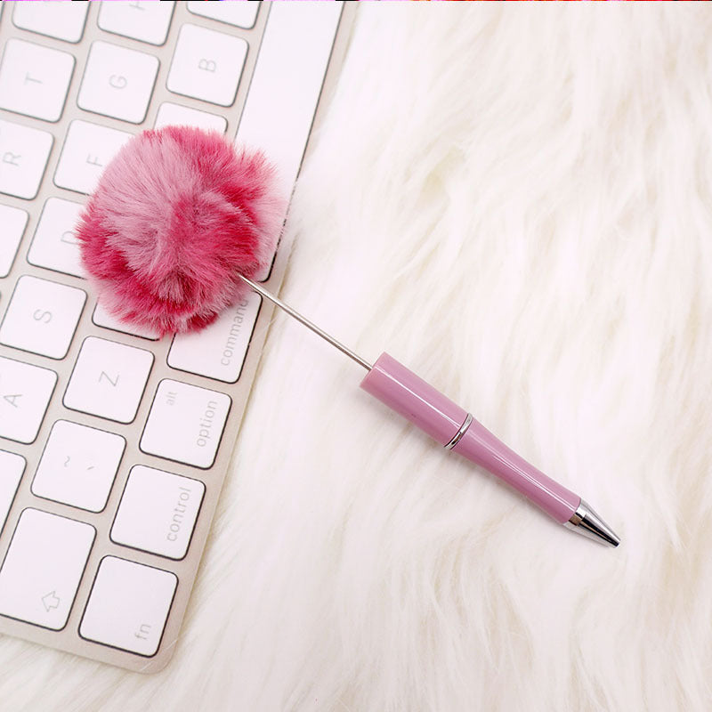Wholesale Pom Pom Beadable Pen Leopard Print Hair Ball DIY Beaded Ballpoint Pen ACC-PN-CY003