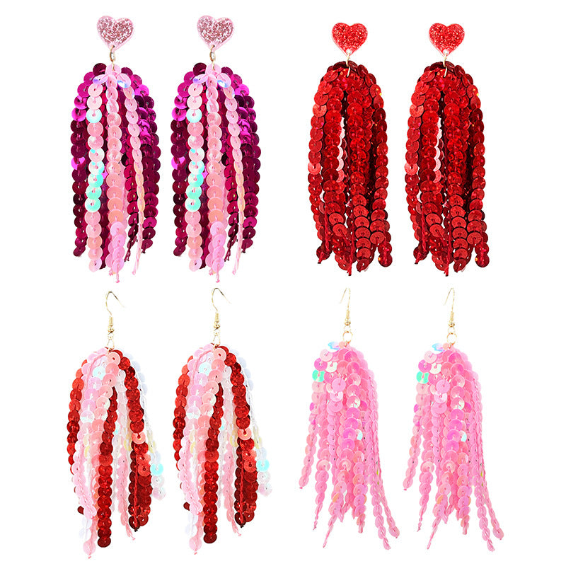 Wholesale 2 Pairs/pack Valentine's Day Glitter Pink Atmosphere Earrings ACC-ES-HY223