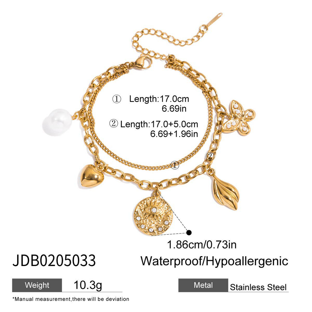 Wholesale  18K Gold Stainless Steel with Pearl Butterfly Drop-Shaped Pearl Bracelet